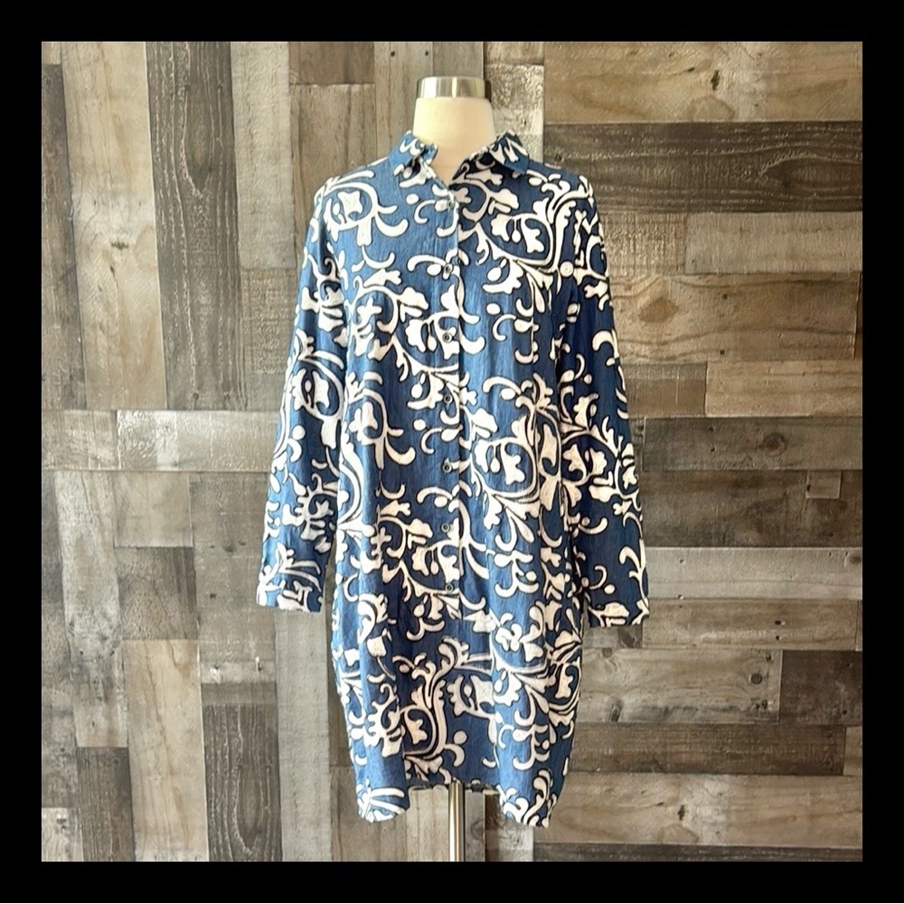 Niche Nilgun Derman denim shirt dress small boho chic floral coastal resortwear